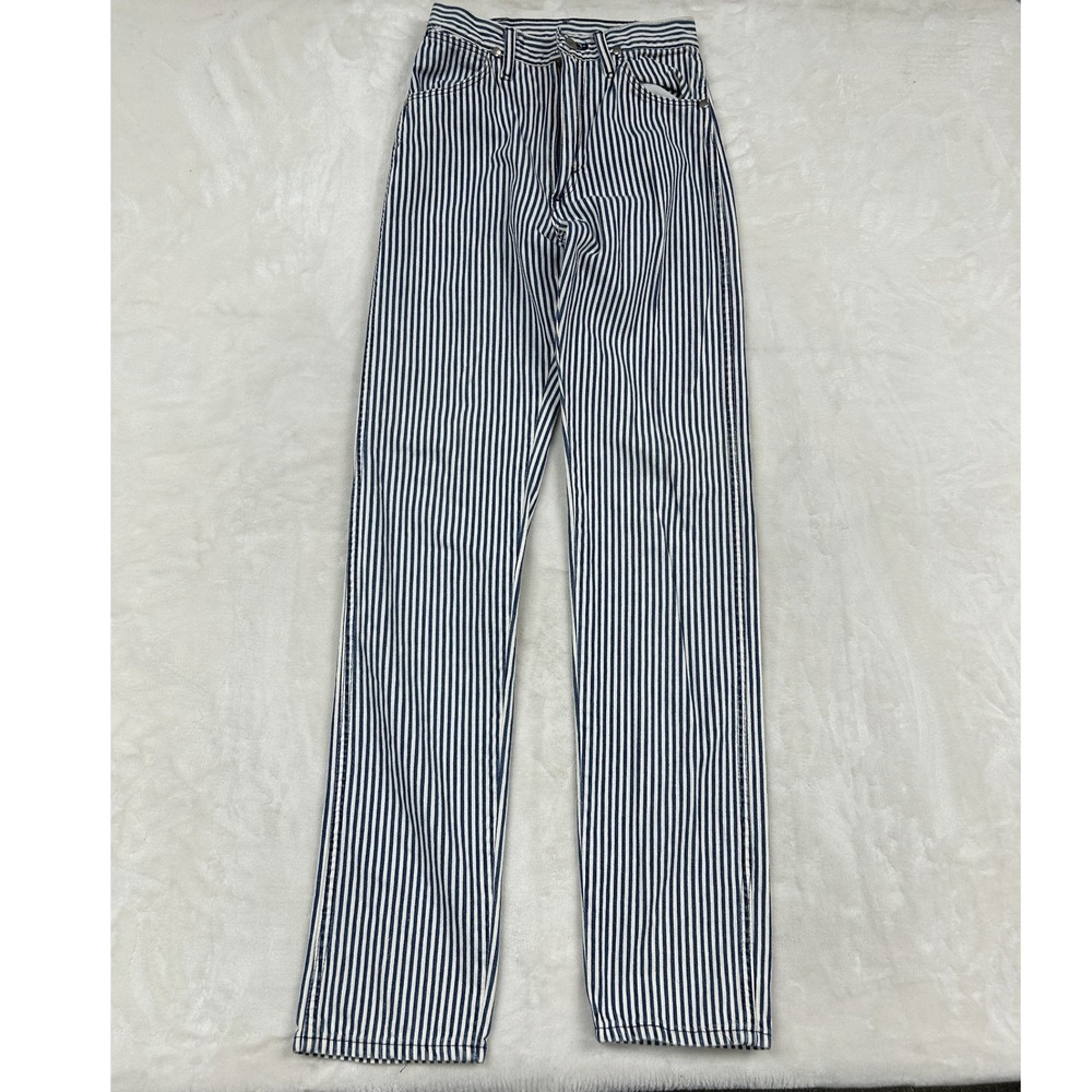 Wrangler Jeans Womens 5x36 Blue White Hickory Stripe High Rise Straight Leg USA